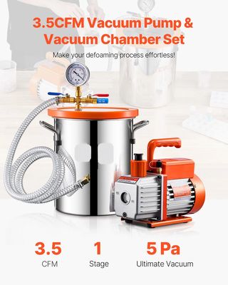 Single-Stage Vacuum Pump &amp; 3-Gallon Degassing Chamber Kit – 5 Pa Vacuum, VP125