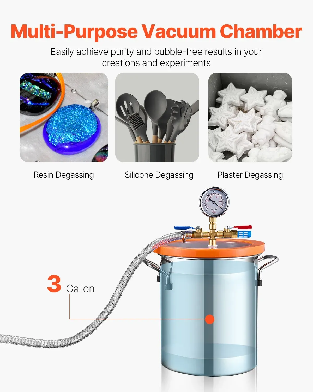 Single-Stage Vacuum Pump &amp; 3-Gallon Degassing Chamber Kit – 5 Pa Vacuum, VP125