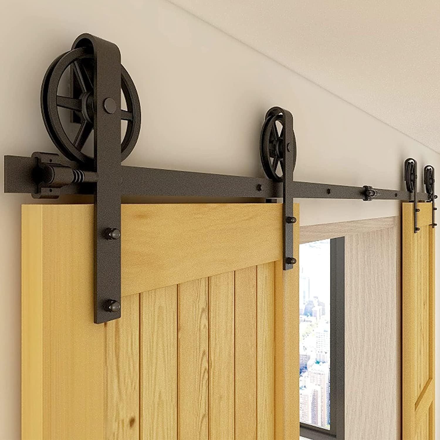Barn Door Hardware Kit Double Sliding 305CM 10FT Track with Large J Shape Rollers