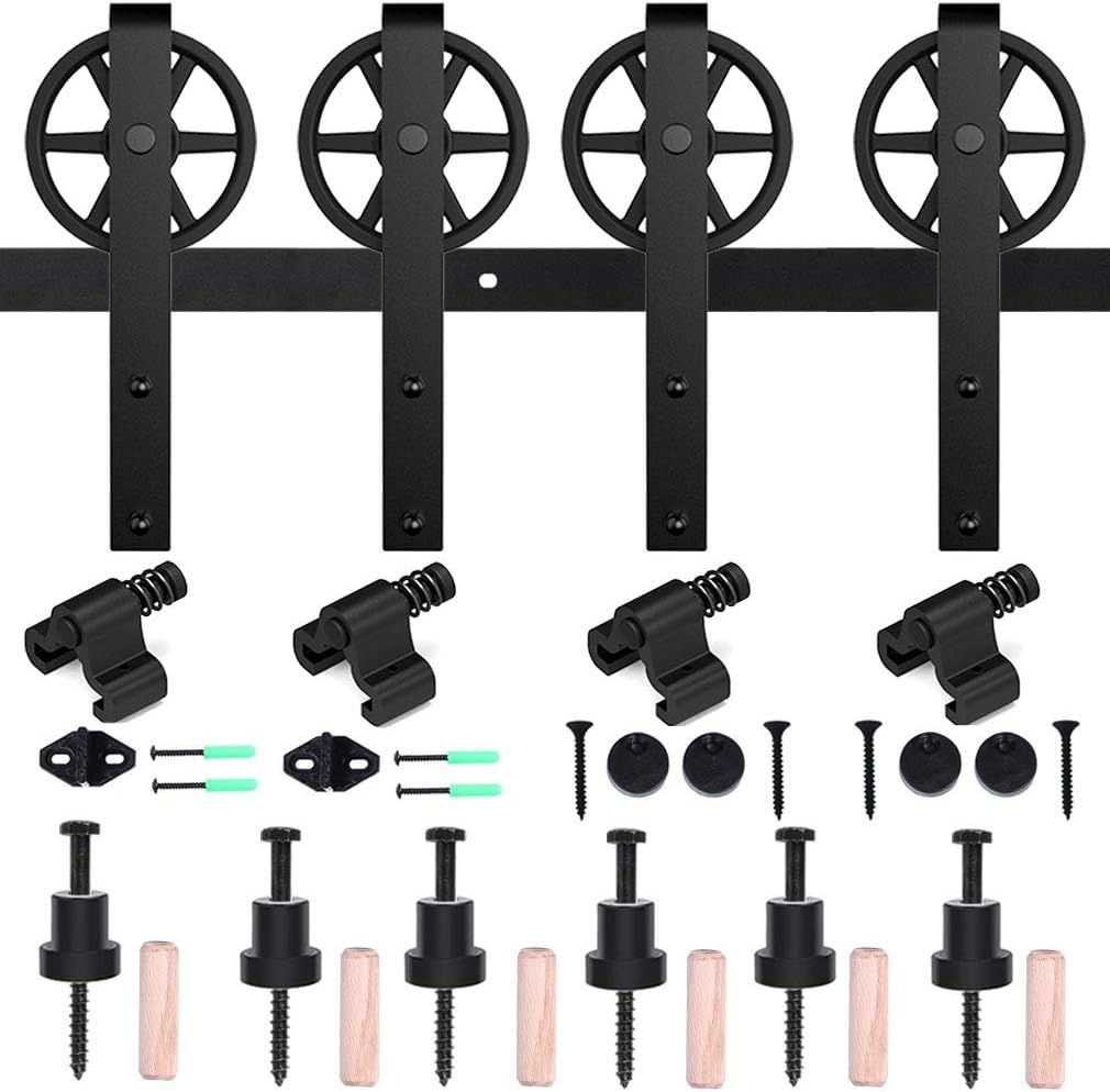 Barn Door Hardware Kit Double Sliding 305CM 10FT Track with Large J Shape Rollers