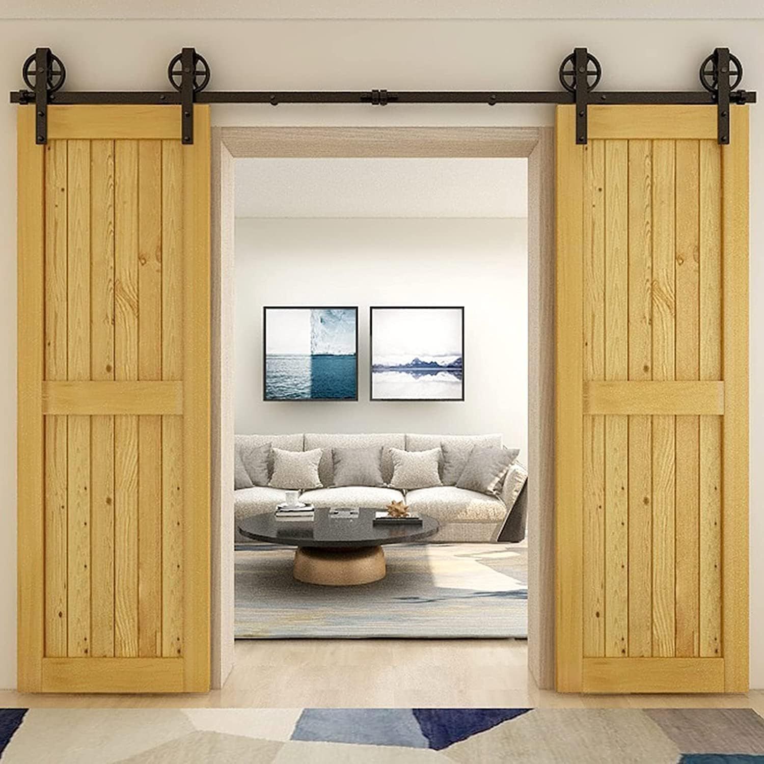 Barn Door Hardware Kit Double Sliding 305CM 10FT Track with Large J Shape Rollers