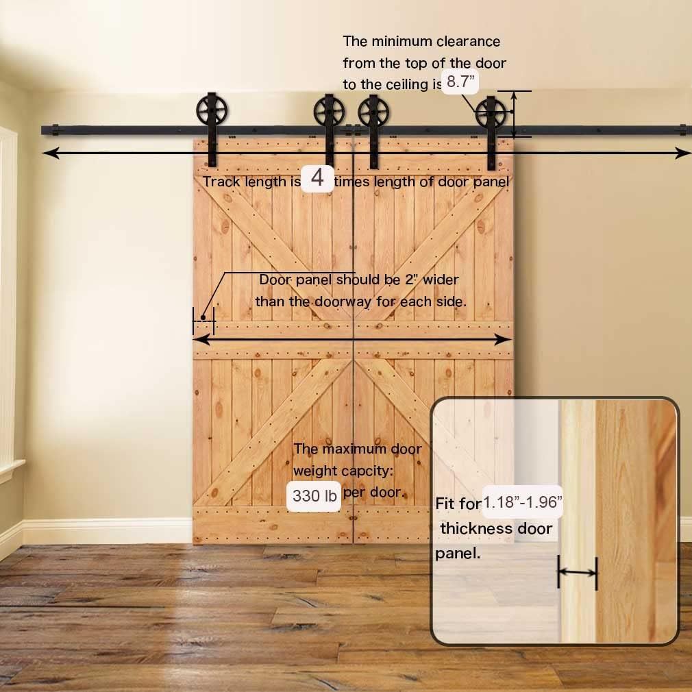 Barn Door Hardware Kit Double Sliding 305CM 10FT Track with Large J Shape Rollers
