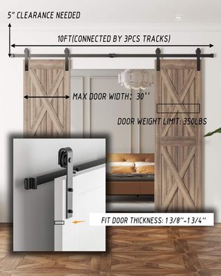 Barn Door 305cm Aluminium Sliding Track Kit – Double Door Hardware Set, Silver