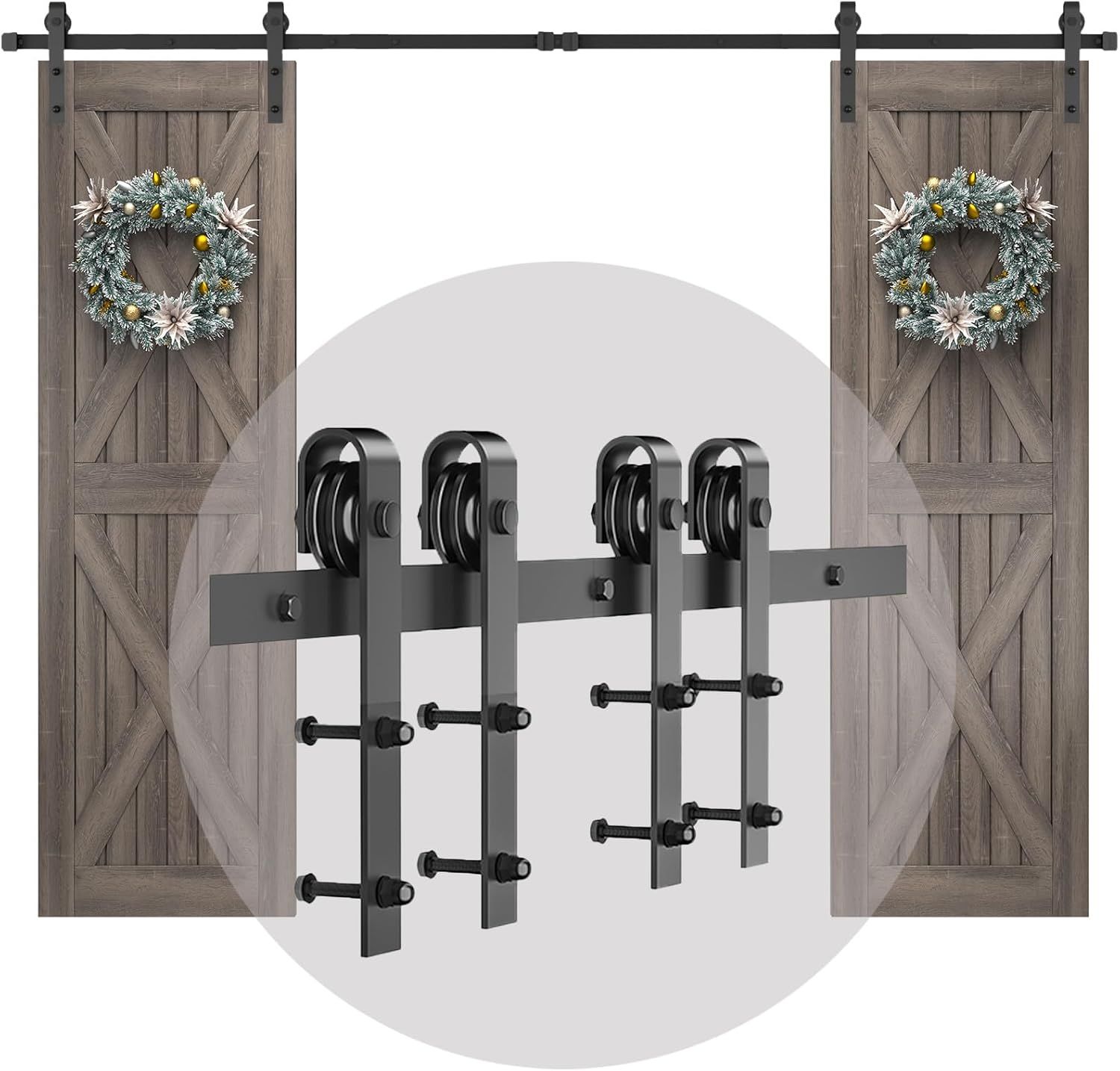 Barn Door 305cm Aluminium Sliding Track Kit – Double Door Hardware Set, Silver