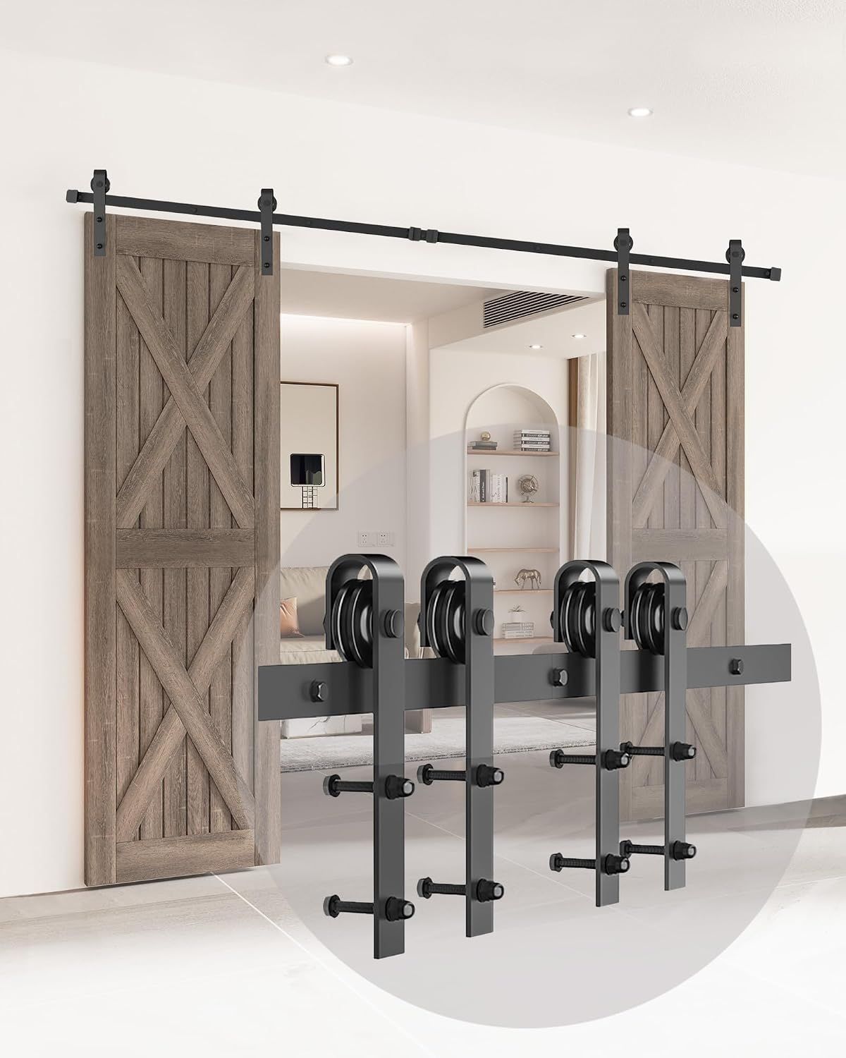 Barn Door 305cm Aluminium Sliding Track Kit – Double Door Hardware Set, Silver