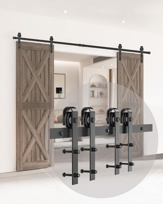 Barn Door 305cm Aluminium Sliding Track Kit – Double Door Hardware Set, Silver