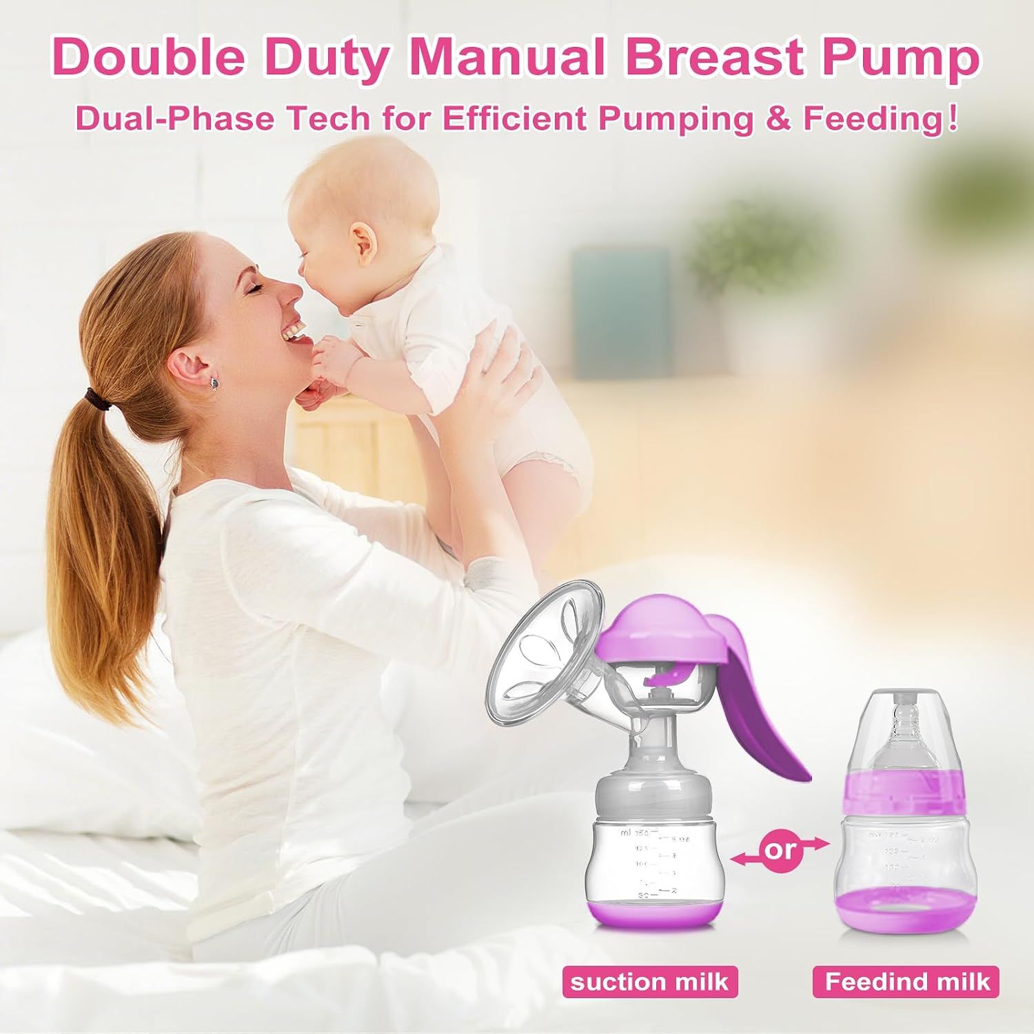 Manual Breast Pump 150ml, BPA-Free Silicone Breast Milk Pump with Adjustable Suction