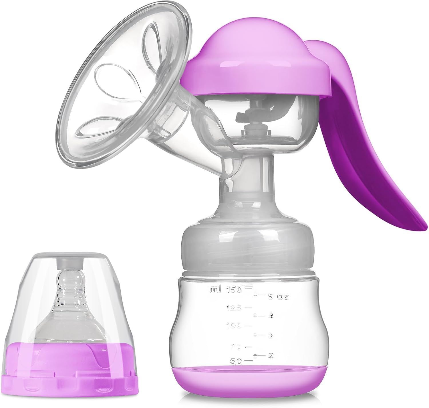 Manual Breast Pump 150ml, BPA-Free Silicone Breast Milk Pump with Adjustable Suction