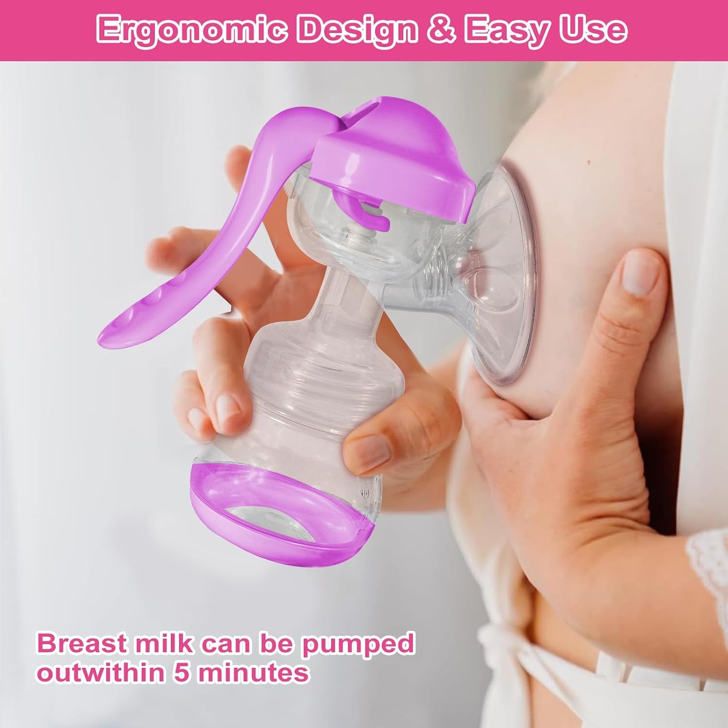 Manual Breast Pump 150ml, BPA-Free Silicone Breast Milk Pump with Adjustable Suction