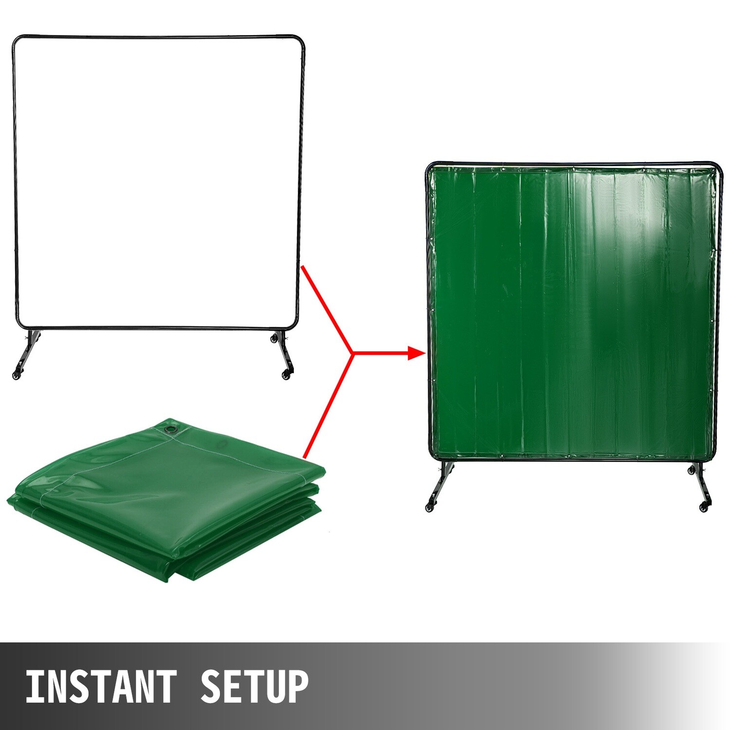 Welding curtain flame-resistant vinyl 6' x 6' welding screen with frame and wheels