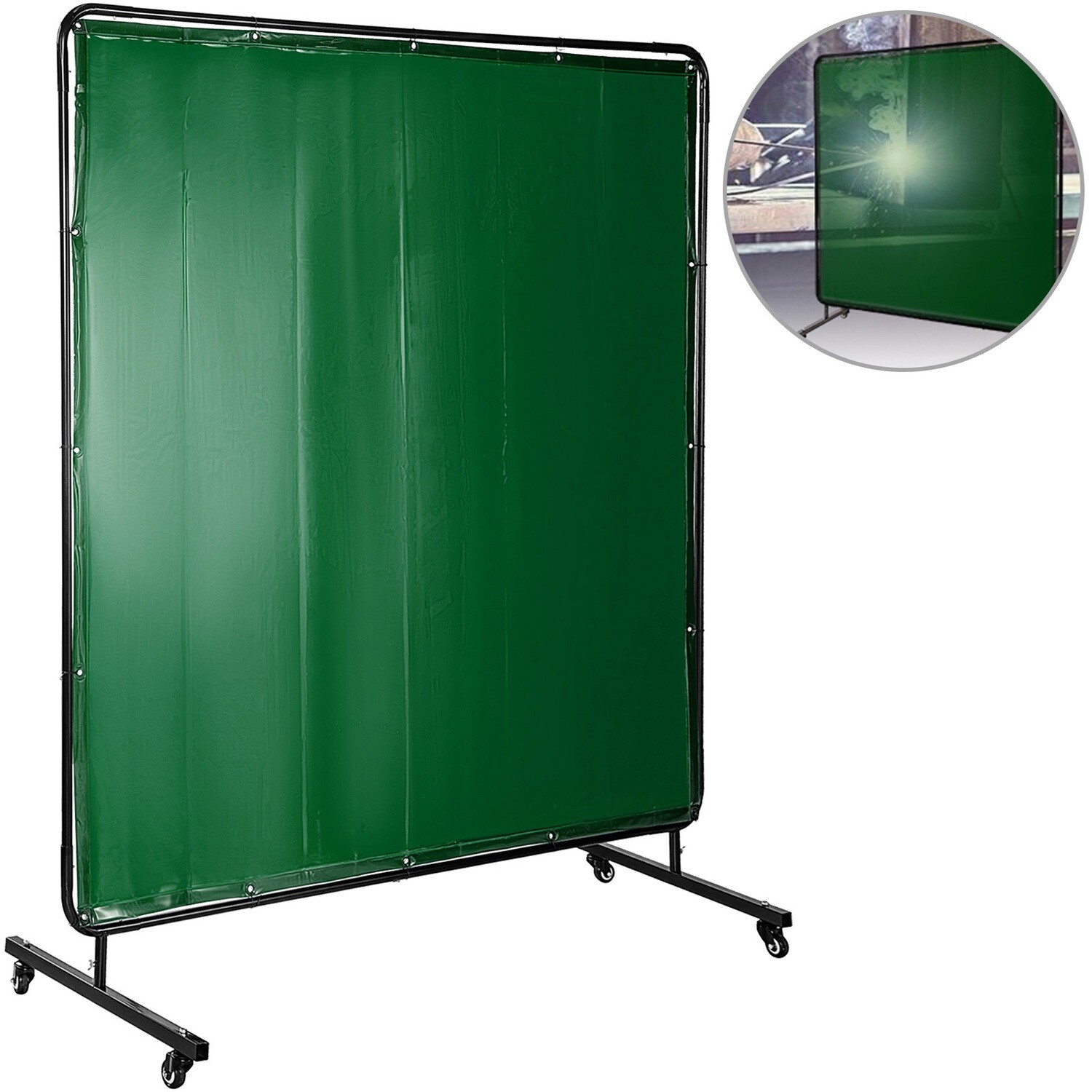 Welding curtain flame-resistant vinyl 6' x 6' welding screen with frame and wheels