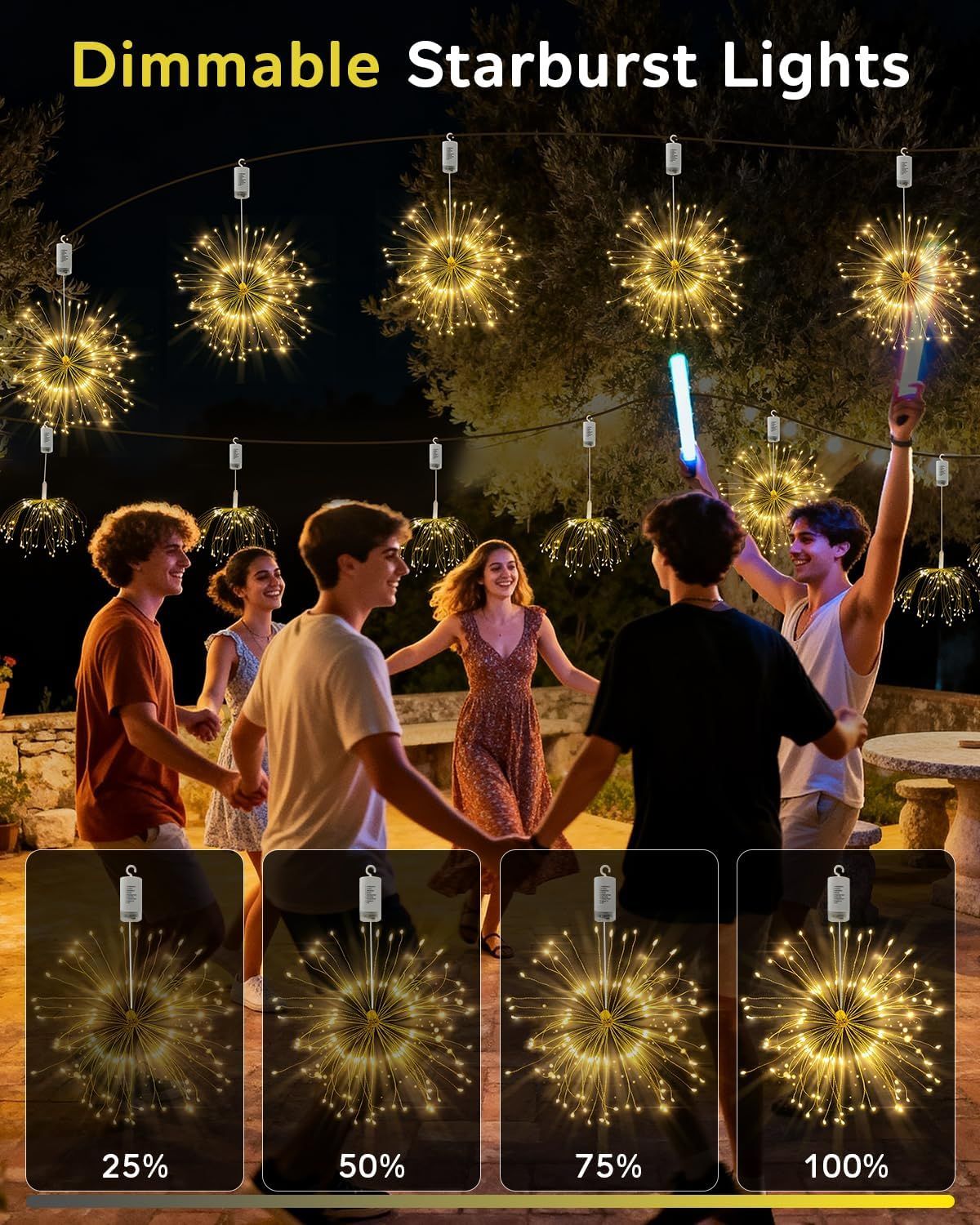 LED Starburst Firework Lights 6 Pack Fairy String Lights with Remote Control