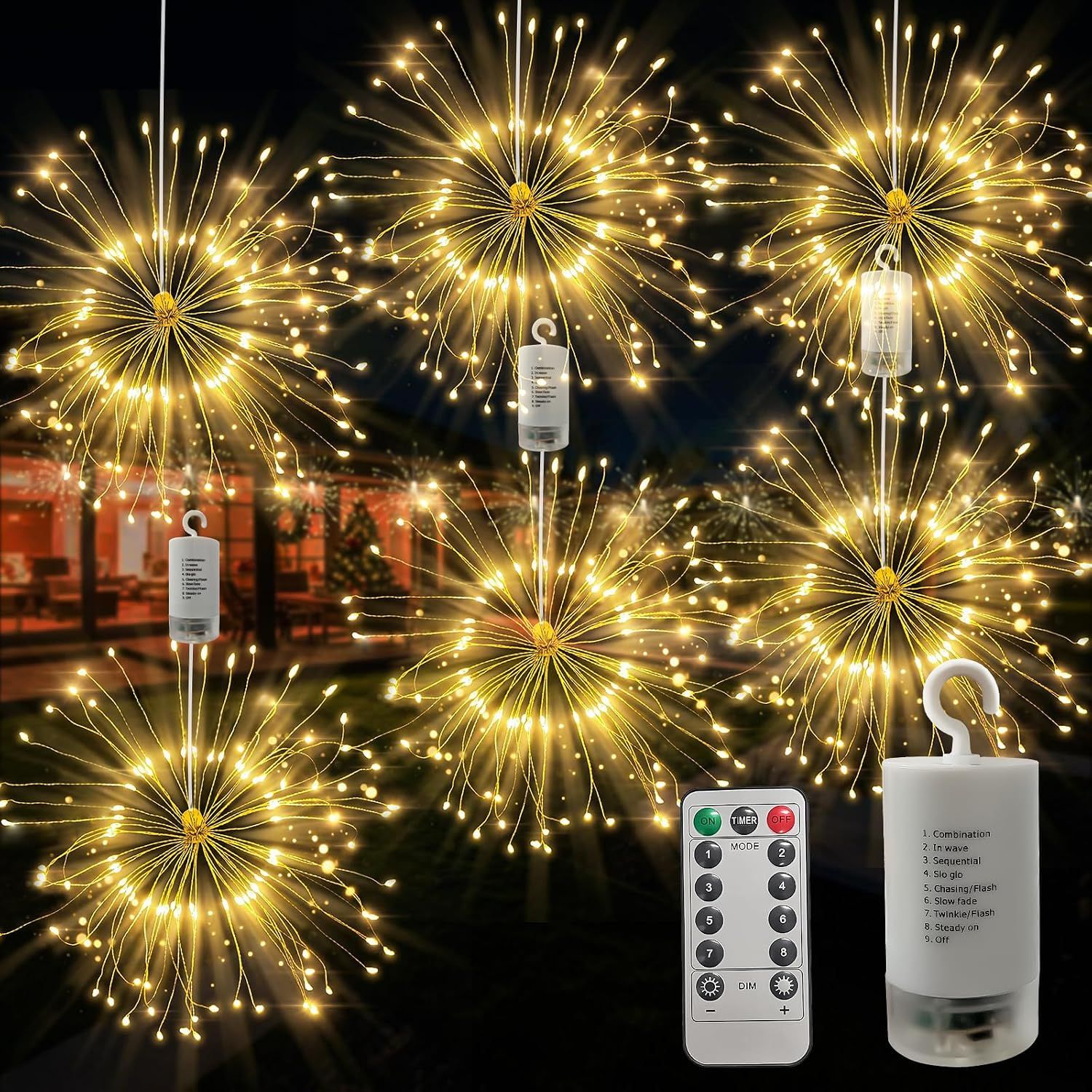 LED Starburst Firework Lights 6 Pack Fairy String Lights with Remote Control