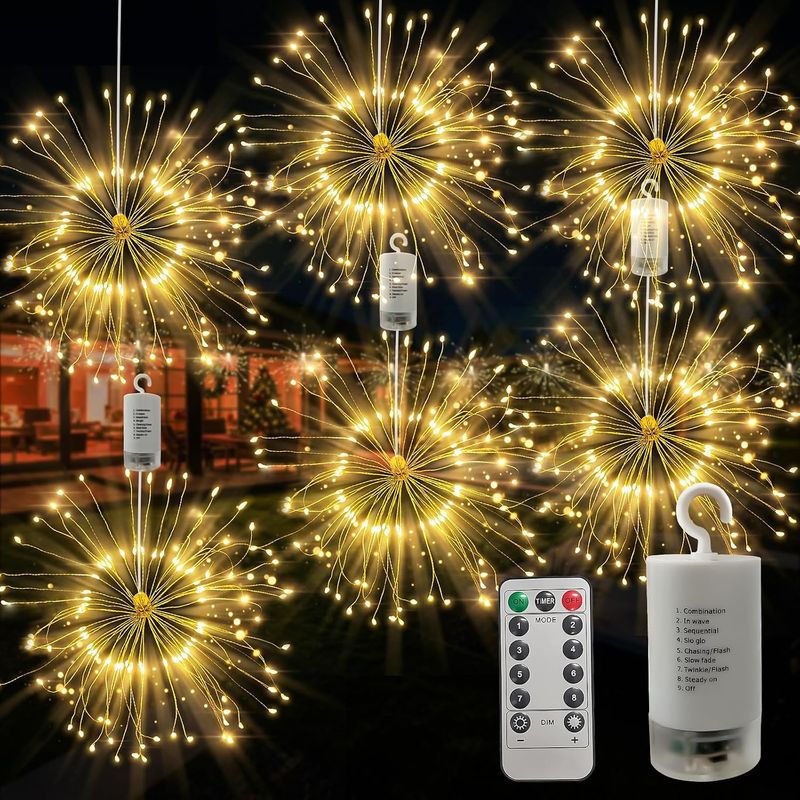 LED Starburst Firework Lights 6 Pack Fairy String Lights with Remote Control