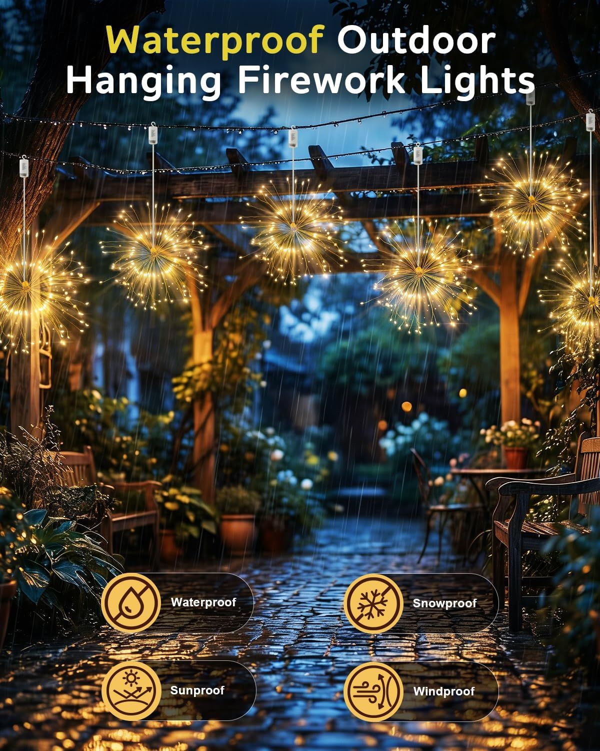 LED Starburst Firework Lights 6 Pack Fairy String Lights with Remote Control