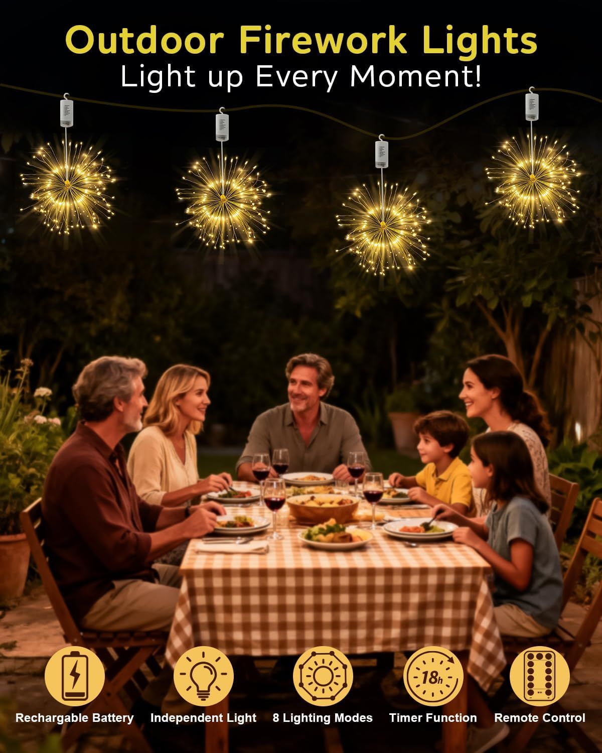 LED Starburst Firework Lights 6 Pack Fairy String Lights with Remote Control