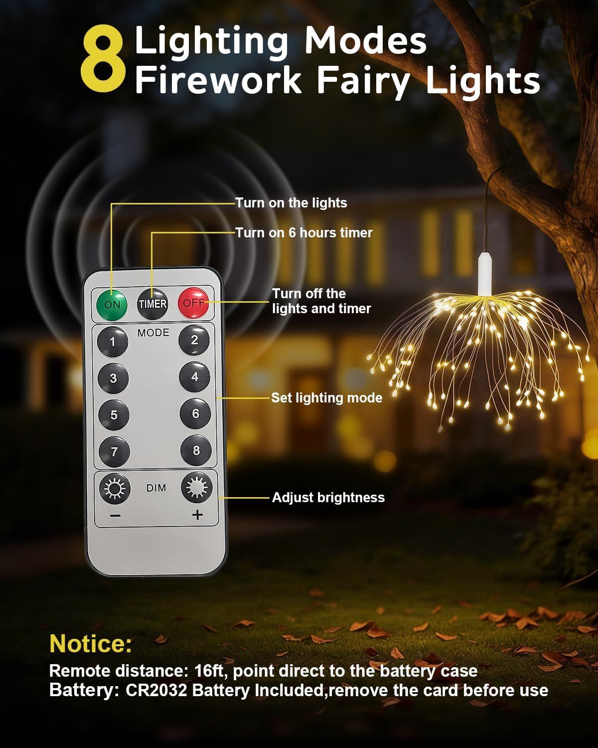 LED Starburst Firework Lights 6 Pack Fairy String Lights with Remote Control