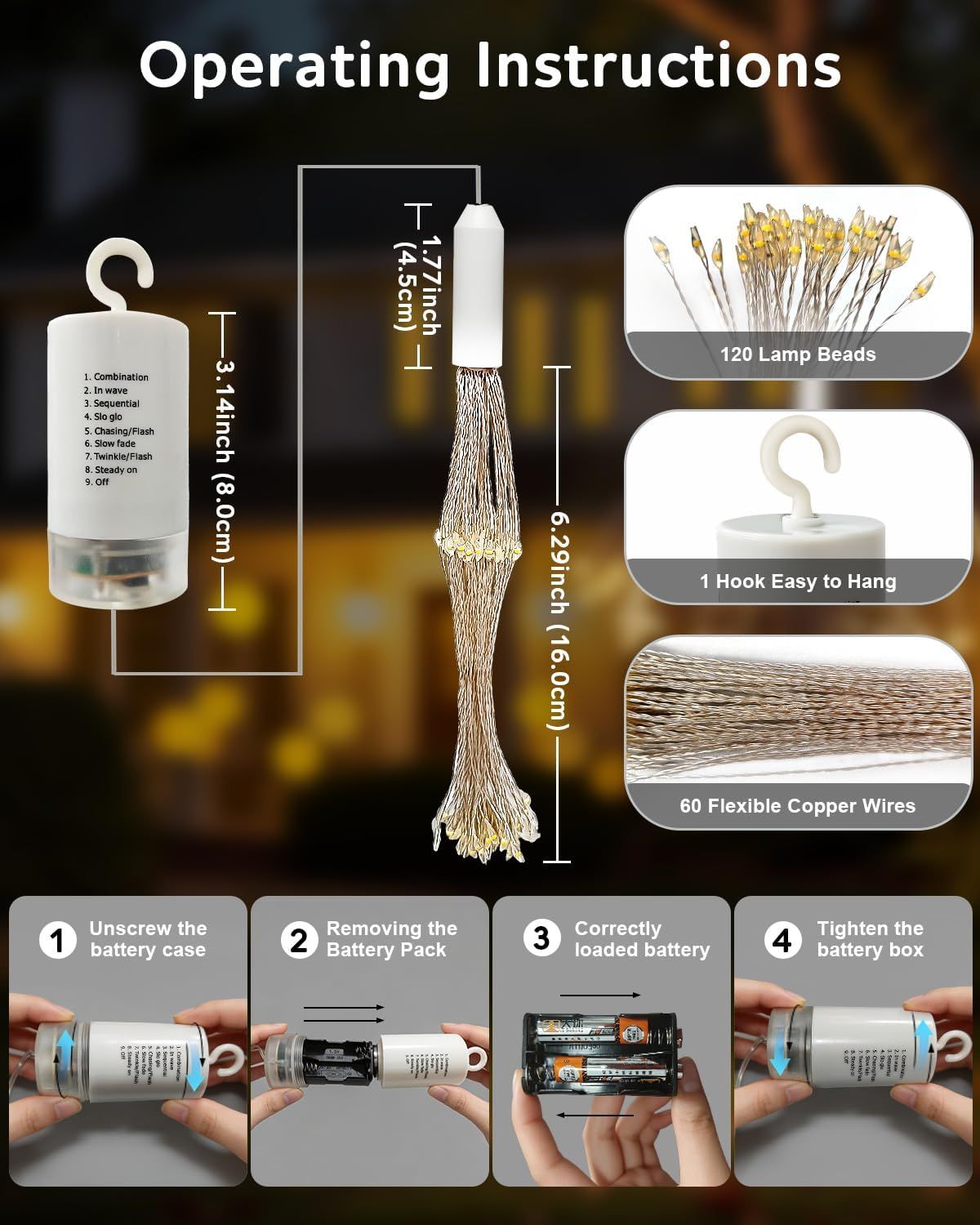 LED Starburst Firework Lights 6 Pack Fairy String Lights with Remote Control