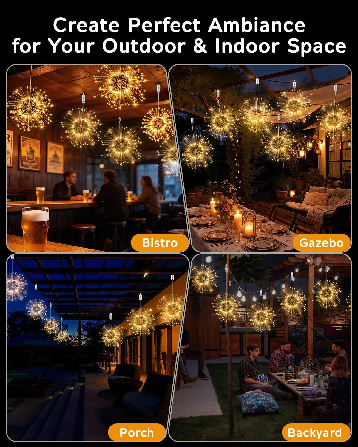 LED Starburst Firework Lights 6 Pack Fairy String Lights with Remote Control