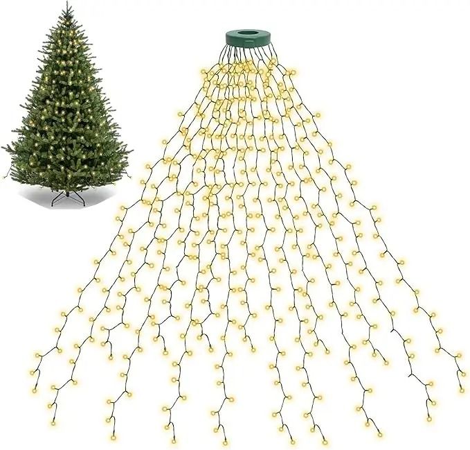 1.5M 200LED Ring Christmas Tree Topper Lights Waterproof USB Multicolor Warm White Holiday Decoration