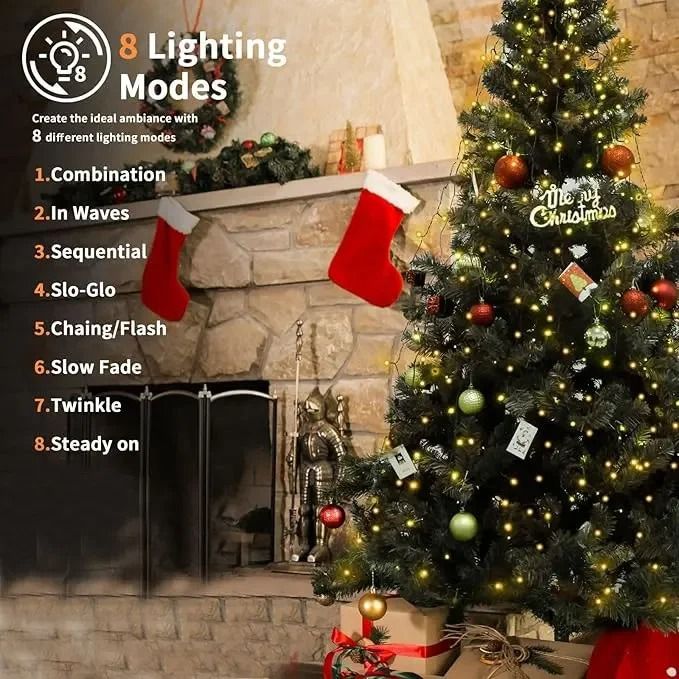 1.5M 200LED Ring Christmas Tree Topper Lights Waterproof USB Multicolor Warm White Holiday Decoration