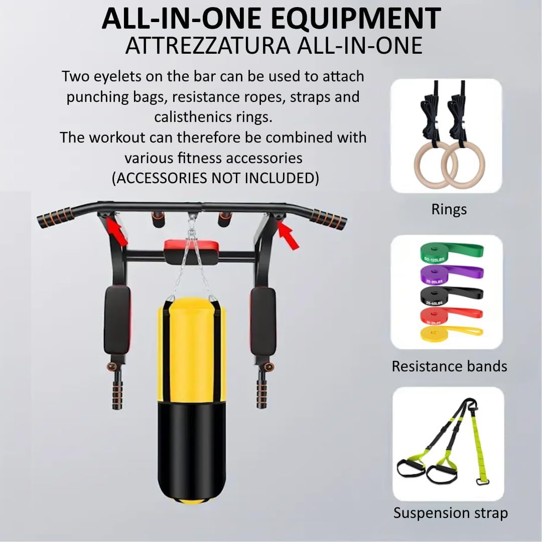 Pull Up Multifunction Wall-Mounted Pull-Up Bar &amp; Dip Station – 200KG Capacity