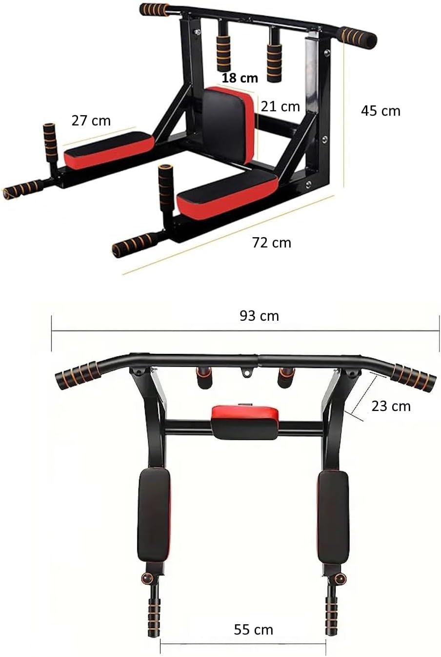 Pull Up Multifunction Wall-Mounted Pull-Up Bar &amp; Dip Station – 200KG Capacity