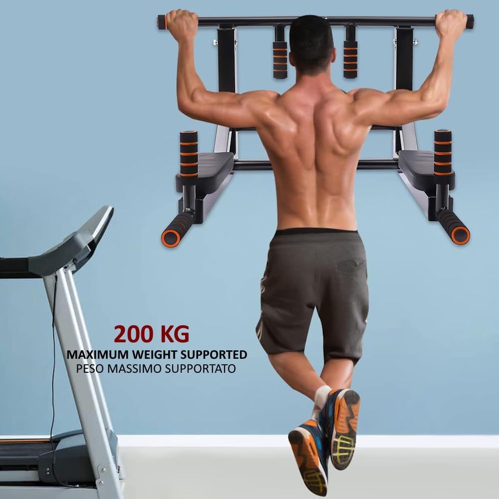 Pull Up Multifunction Wall-Mounted Pull-Up Bar &amp; Dip Station – 200KG Capacity