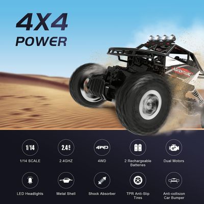 1:14 Scale 4WD RC Rock Crawler – Dual Motor Off-Road Truck with 2 Batteries