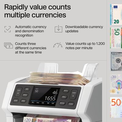 Safescan 2865-S Money Counting Machine, Mixed Banknote Value Counter with 7-Point Counterfeit Detection System