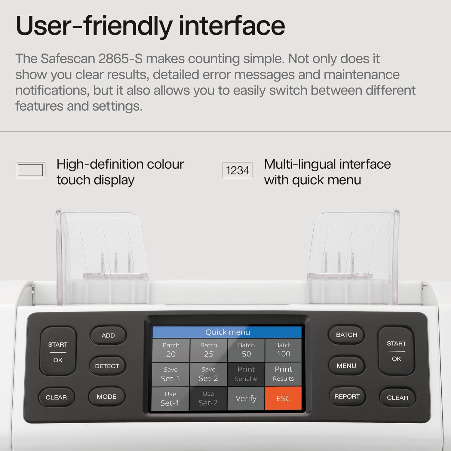 Safescan 2865-S Money Counting Machine, Mixed Banknote Value Counter with 7-Point Counterfeit Detection System