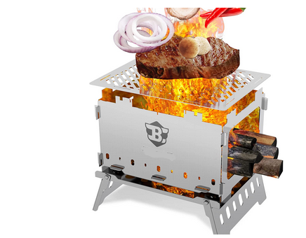 Camping Wood Stove Stainless Steel Foldable Mini Charcoal Grill Outdoor Stove Barbecue Grill for Camping Garden Outdoor