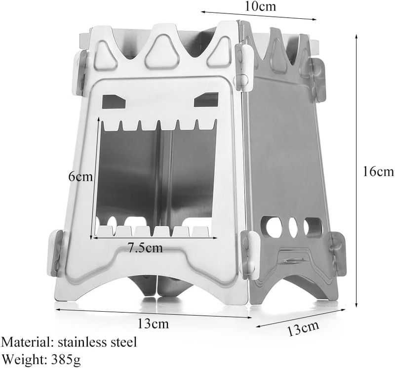 Portable Wood Burning Camping Stove Stainless Steel Folding Backpacking Stove 3000W