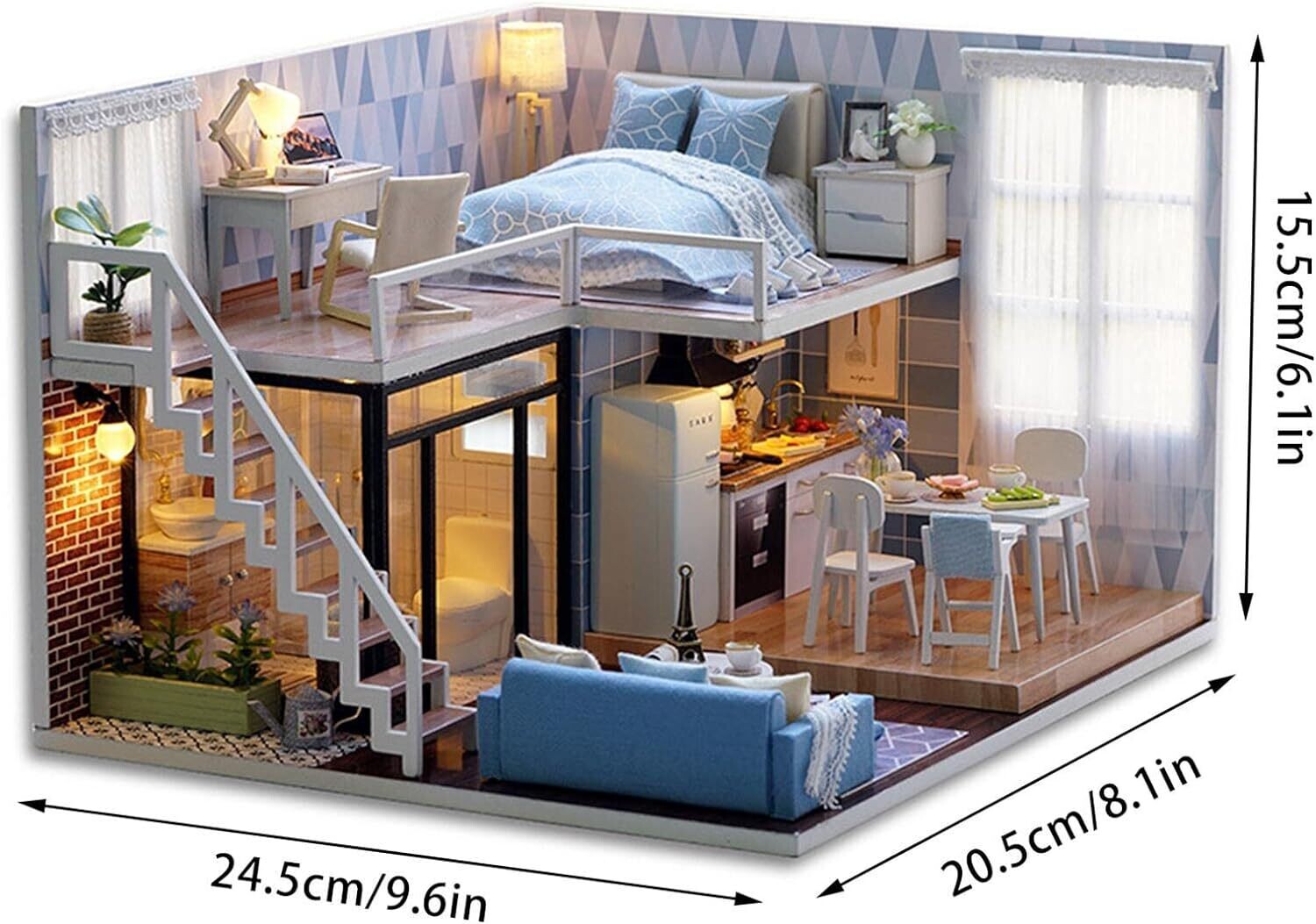 Wooden Doll House Furniture  House Kit DIY Miniature House Dollhouse Construction Kit Dollhouse Miniature DIY House Building Kit Creative Room with Furniture