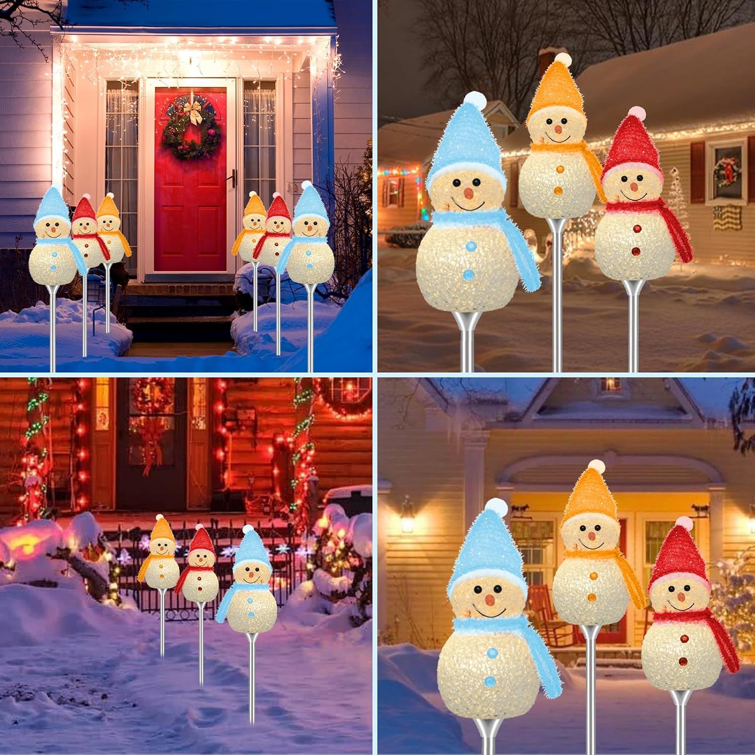 Snow Man 3-Piece Solar Christmas Snowman Garden Lights – Warm White LED &amp; 8 Lighting Modes