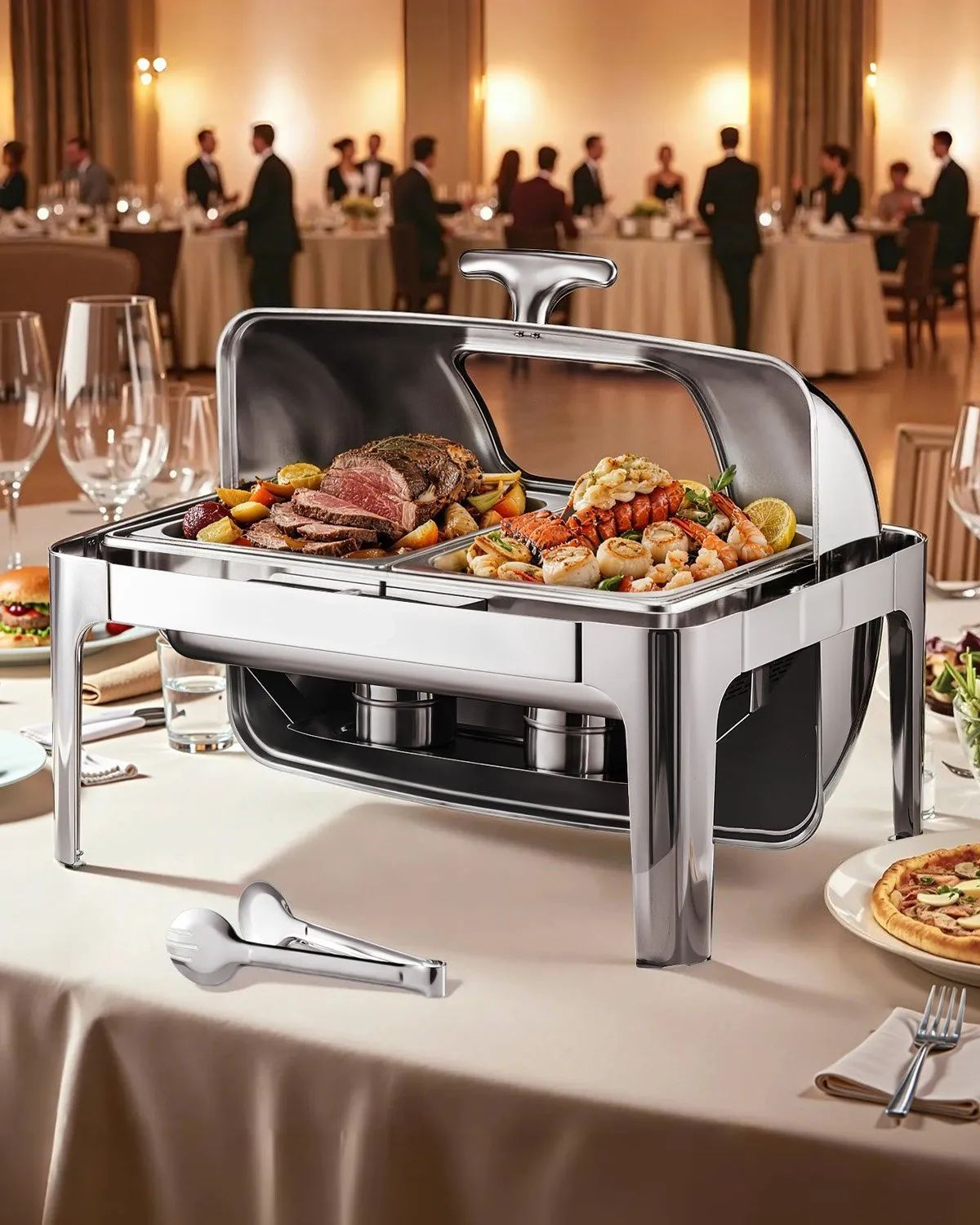 Roll-top Stainless Steel Roll-Top Chafing Dish – 2 × 4.5 Qt Half-Size Pans