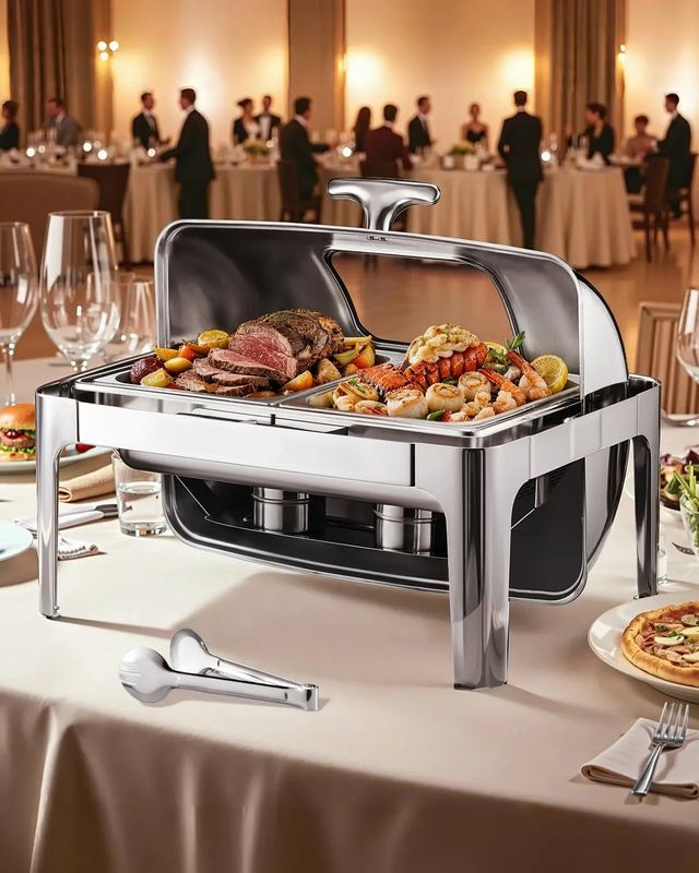 Roll-top Stainless Steel Roll-Top Chafing Dish – 2 × 4.5 Qt Half-Size Pans