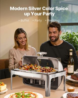 Roll-top Stainless Steel Roll-Top Chafing Dish – 2 × 4.5 Qt Half-Size Pans