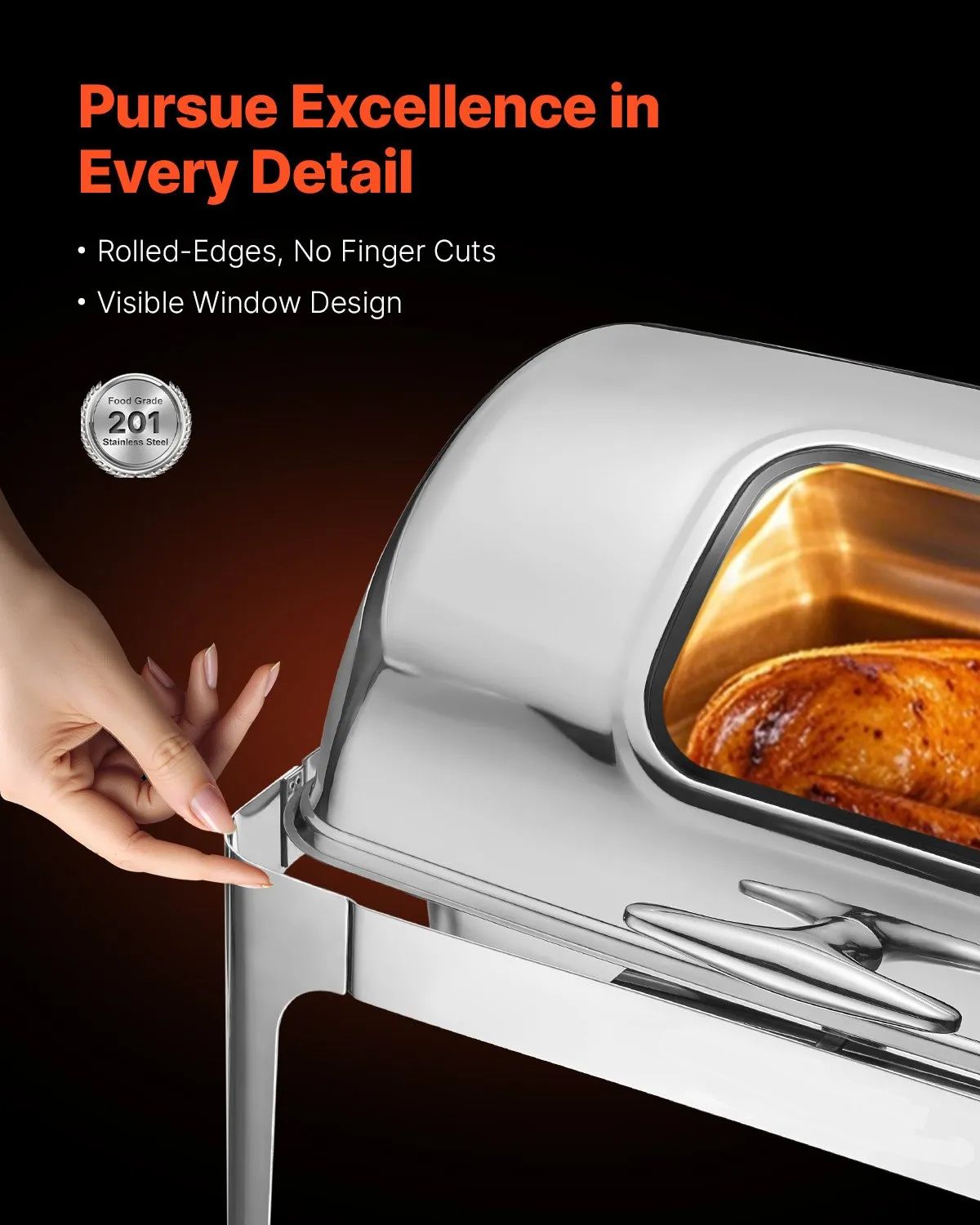 Roll-top Stainless Steel Roll-Top Chafing Dish – 2 × 4.5 Qt Half-Size Pans