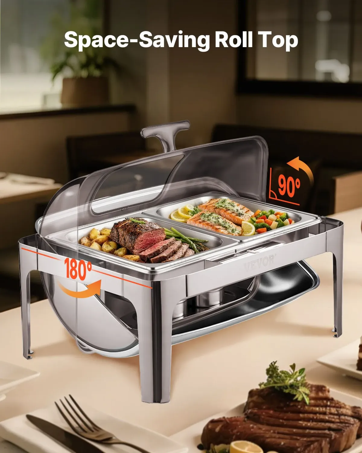 Roll-top Stainless Steel Roll-Top Chafing Dish – 2 × 4.5 Qt Half-Size Pans