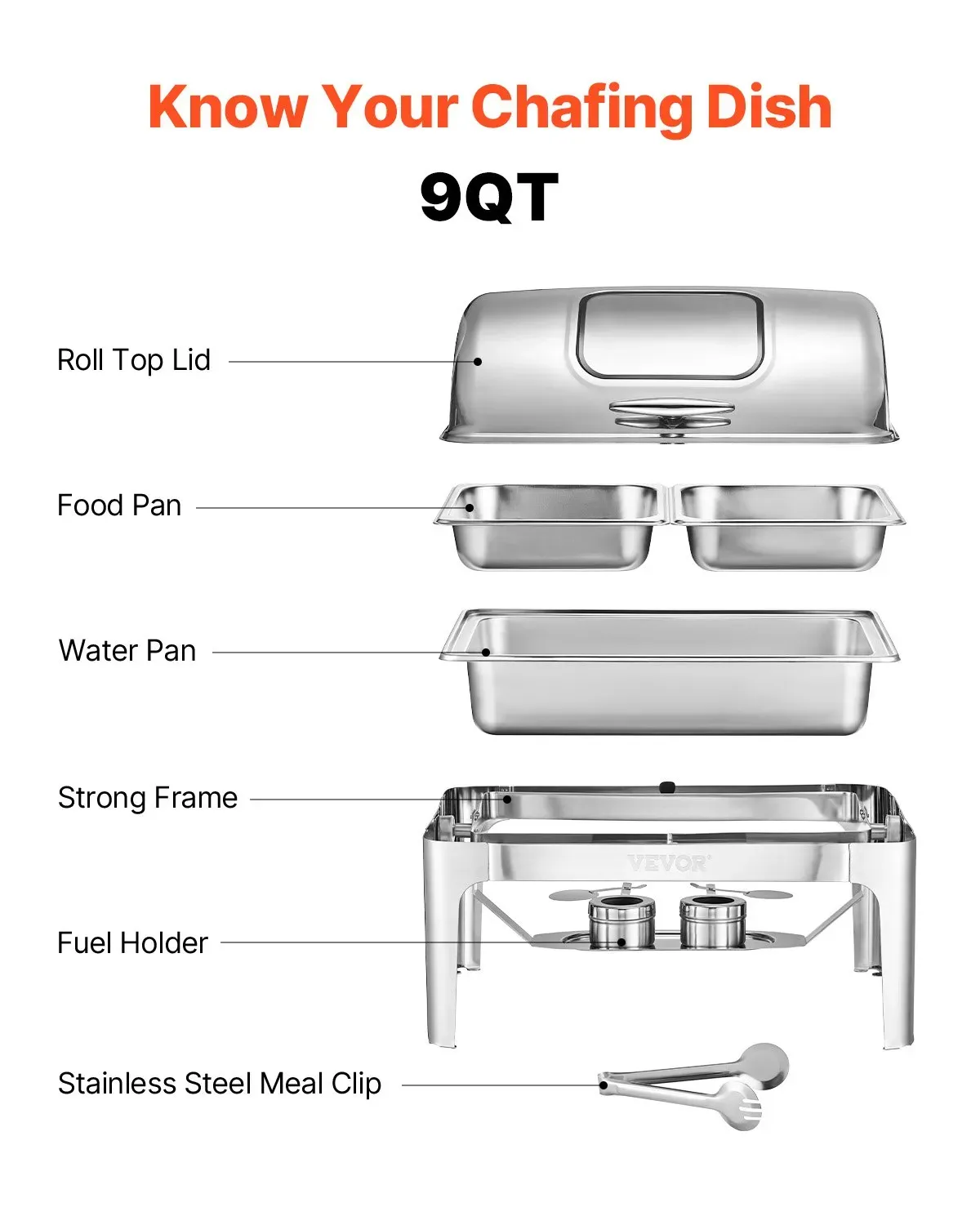 Roll-top Stainless Steel Roll-Top Chafing Dish – 2 × 4.5 Qt Half-Size Pans