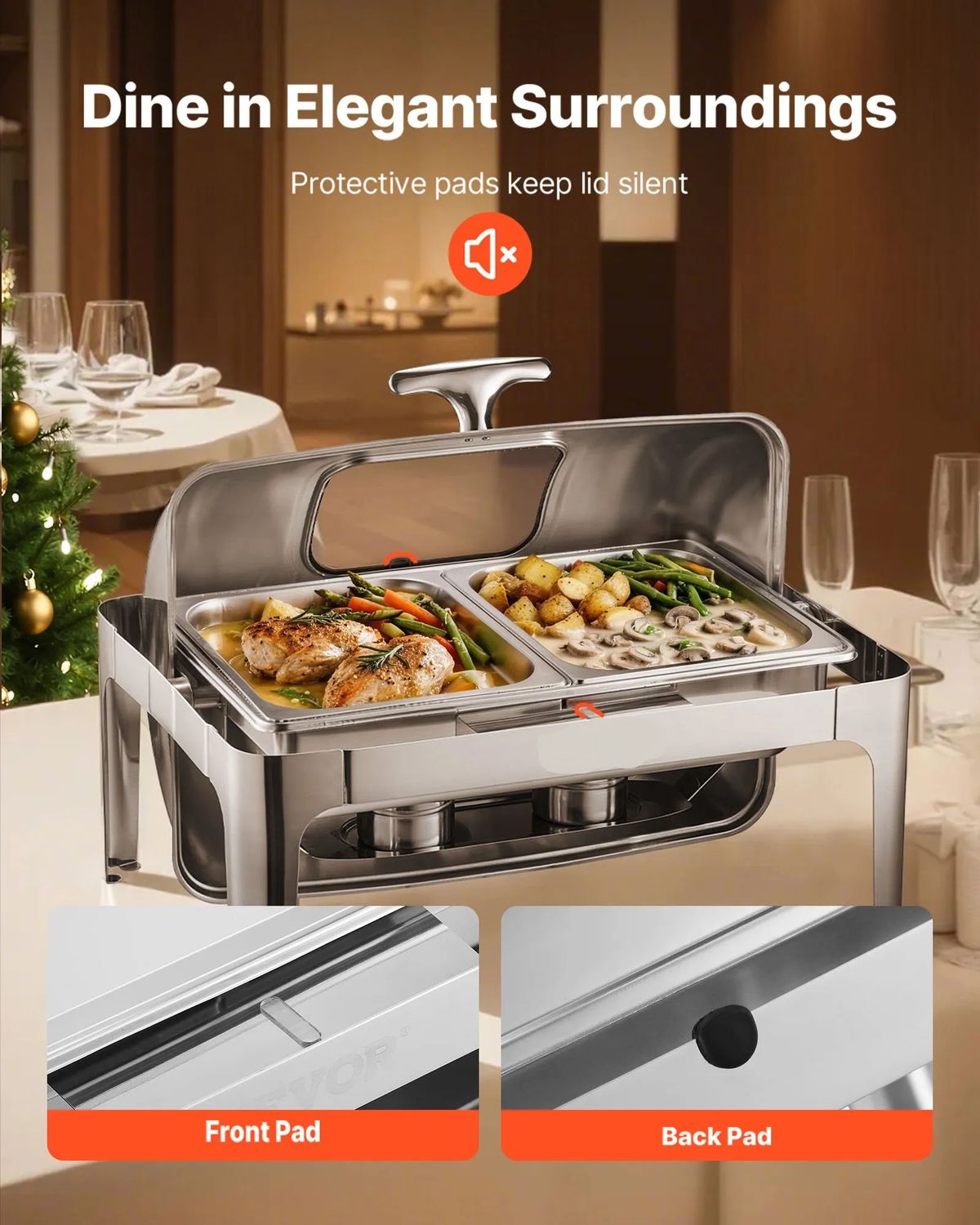 Roll-top Stainless Steel Roll-Top Chafing Dish – 2 × 4.5 Qt Half-Size Pans