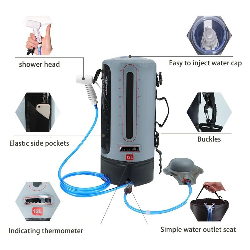 Portable 12L Solar Camping Shower Bag – Foldable Outdoor Shower