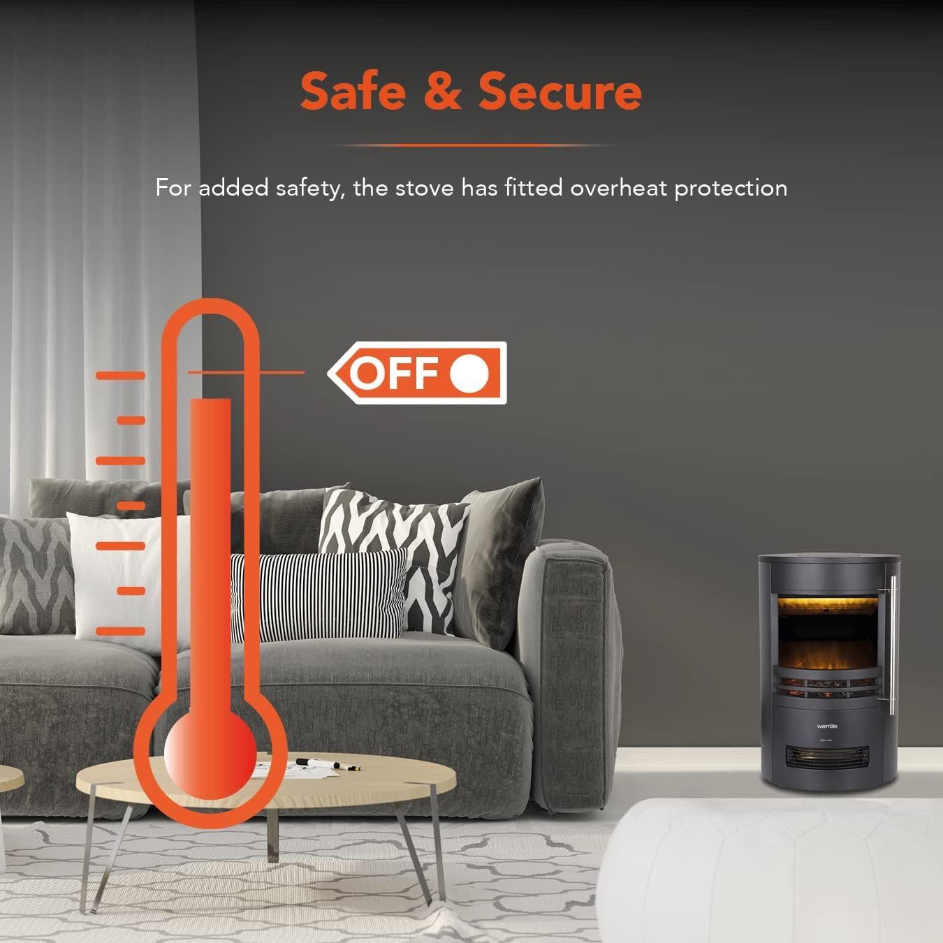 Stove with Two Warmlite Cast Iron Electric Fireplace Heater – 2 Heat Settings with LED Flame Effect