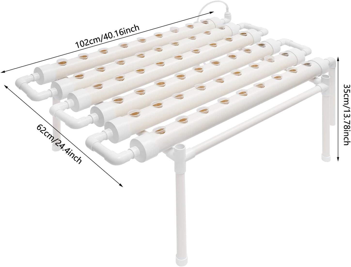Hydroponic Grow Kit 54 Holes, 102 x 62 x 35 cm NFT Hydroponic Growing System with PVC-U Pipes for Herbs &amp; Vegetables
