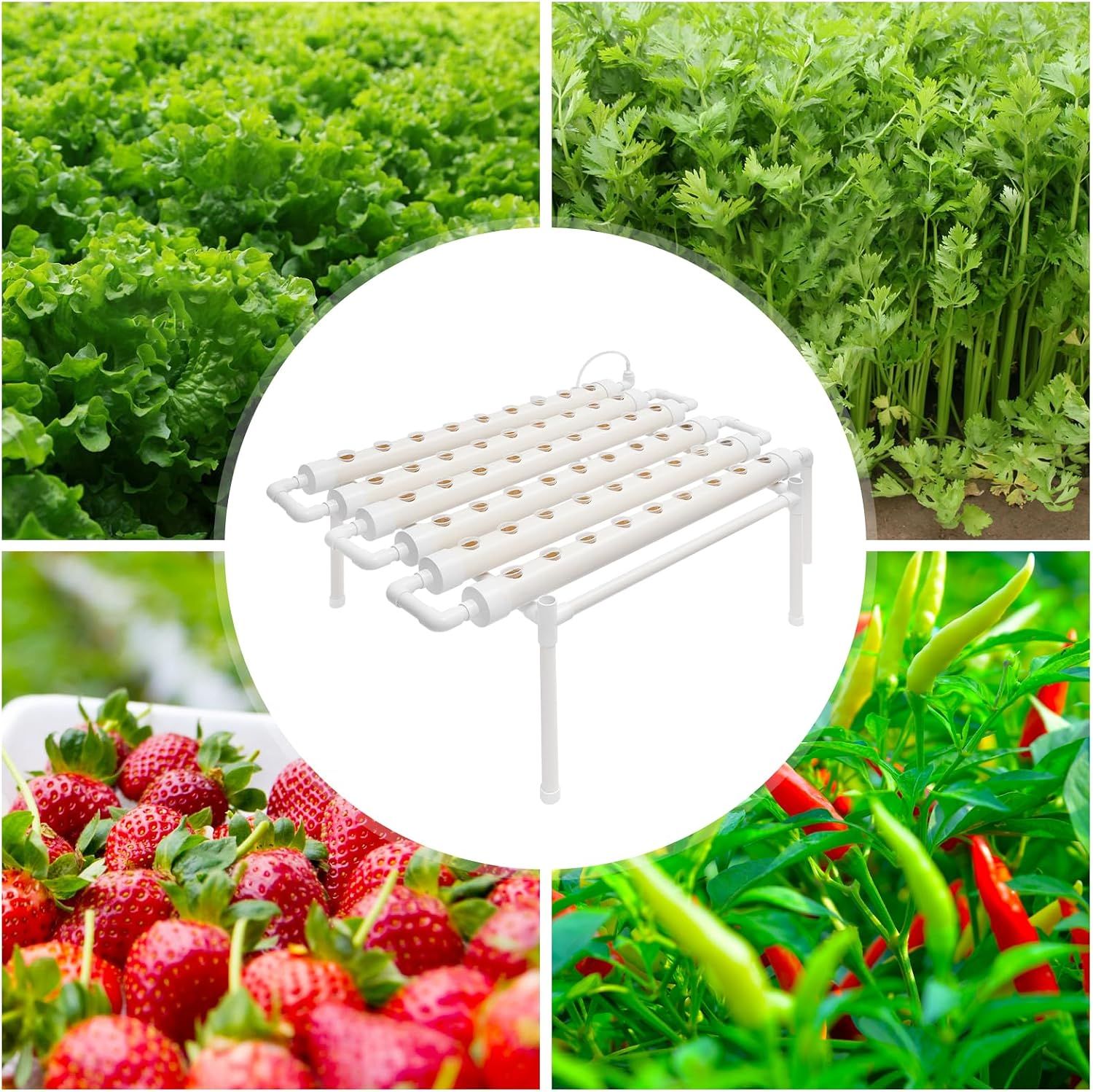 Hydroponic Grow Kit 54 Holes, 102 x 62 x 35 cm NFT Hydroponic Growing System with PVC-U Pipes for Herbs &amp; Vegetables
