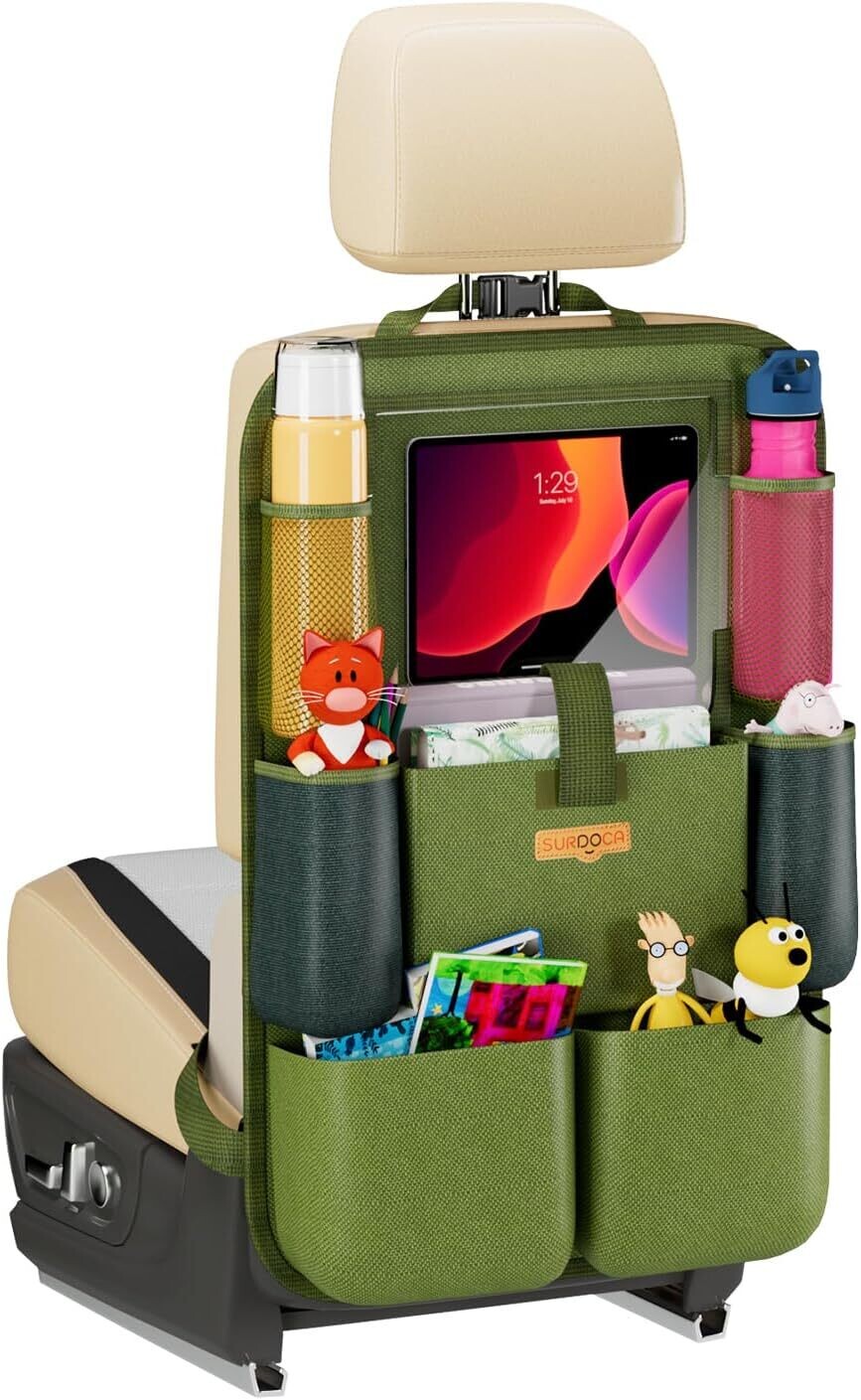 Car Seat Organiser with 11" Tablet Holder, 8 Pockets Waterproof Back Seat Protector for Kids, Size: 1 Piece