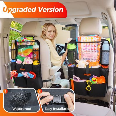 Car Seat Organiser with 11" Tablet Holder, 8 Pockets Waterproof Back Seat Protector for Kids