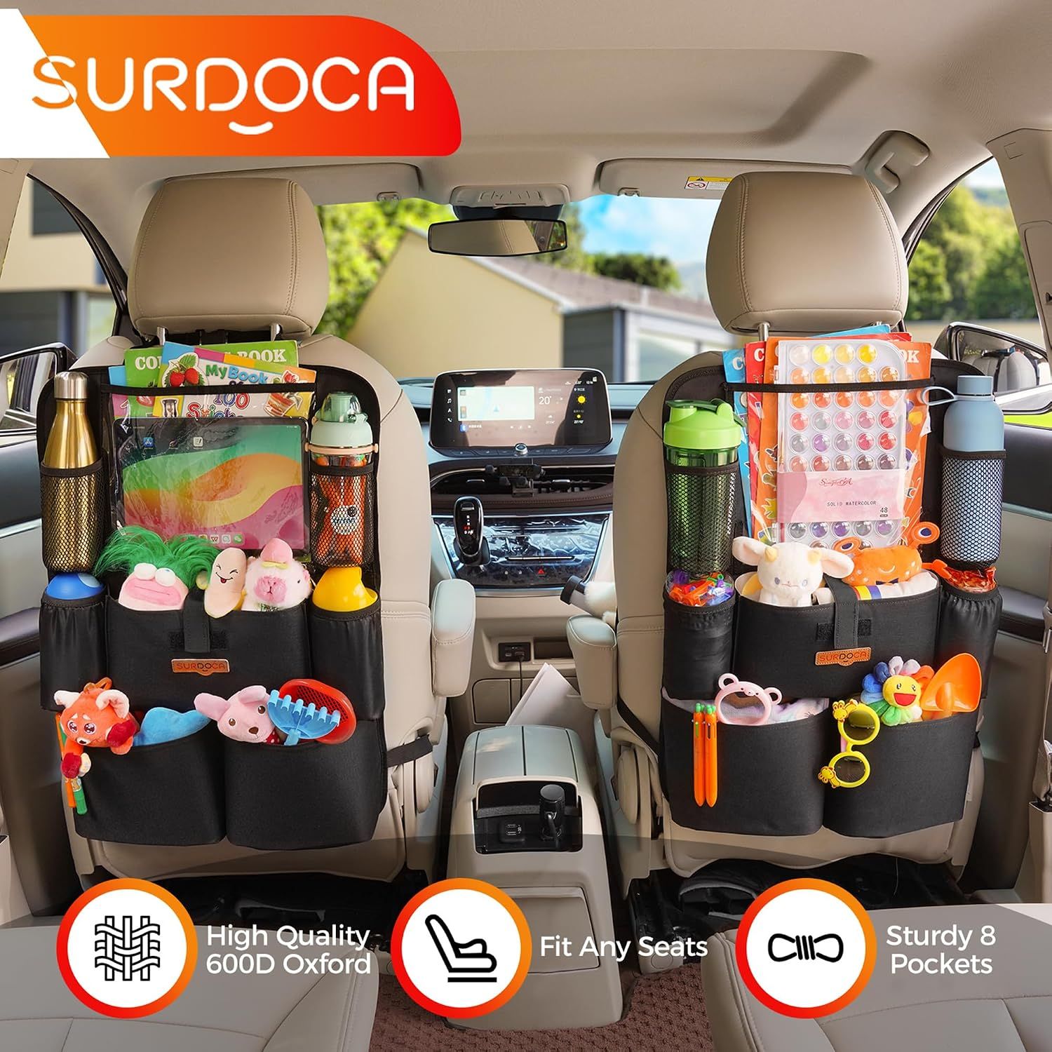 Car Seat Organiser with 11" Tablet Holder, 8 Pockets Waterproof Back Seat Protector for Kids