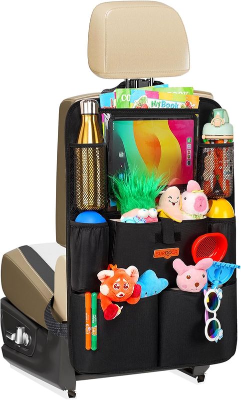 Car Seat Organiser with 11" Tablet Holder, 8 Pockets Waterproof Back Seat Protector for Kids